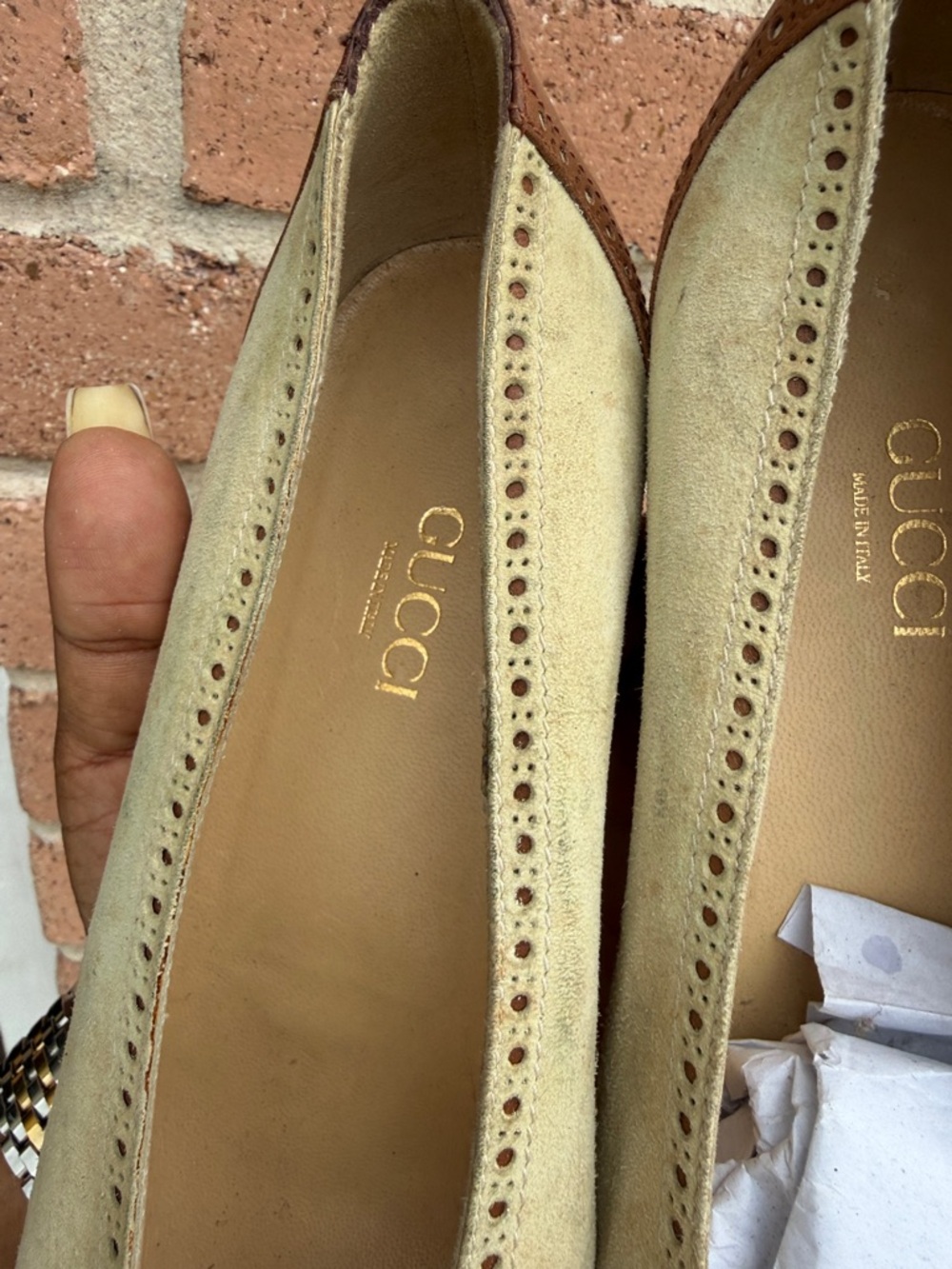 Gucci Beige Suede and Brown Leather Cap-Toe Ballet Flats - Picture 4 of 7